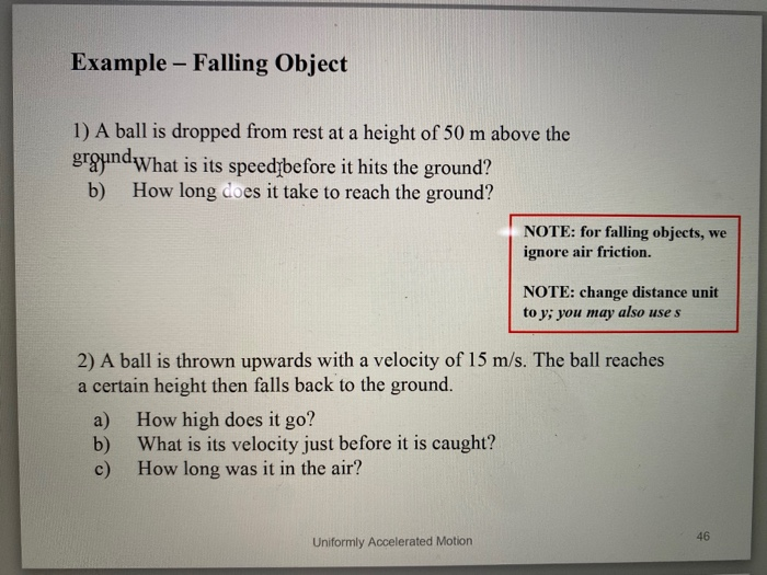 Solved Example - Falling Object 1) A ball is dropped from | Chegg.com