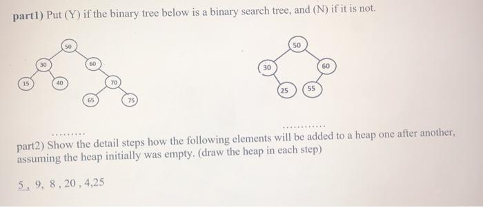 Solved part1) Put (Y) if the binary tree below is a binary | Chegg.com