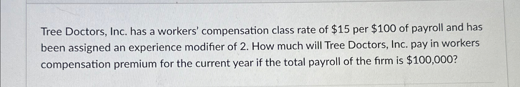 Solved Tree Doctors, Inc. has a workers' compensation class | Chegg.com