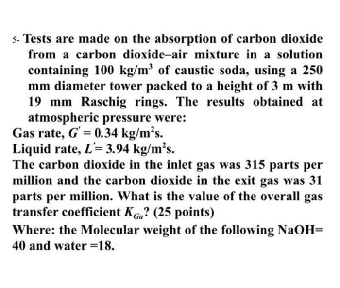 Solved 5 Tests are made on the absorption of carbon dioxide