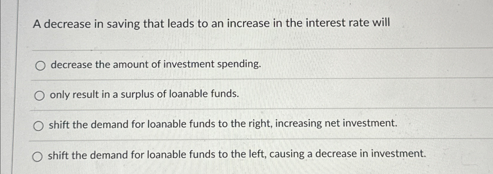 Solved A decrease in saving that leads to an increase in the | Chegg.com