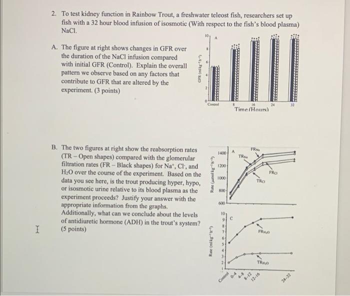 Solved 2. To test kidney function in Rainbow Trout, a