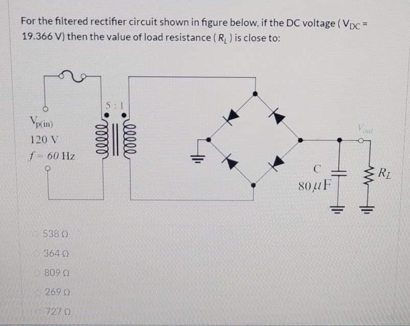 Solved For the filtered rectifier circuit shown in figure | Chegg.com