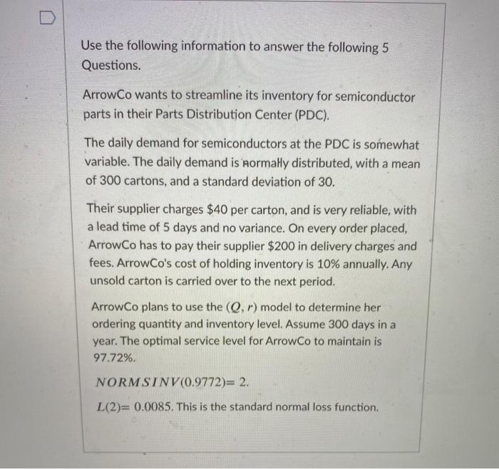 Solved D Use the following information to answer the | Chegg.com