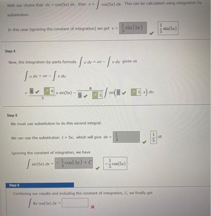 Solved With Our Choice That Dv Cos 5x Dx Then V Chegg