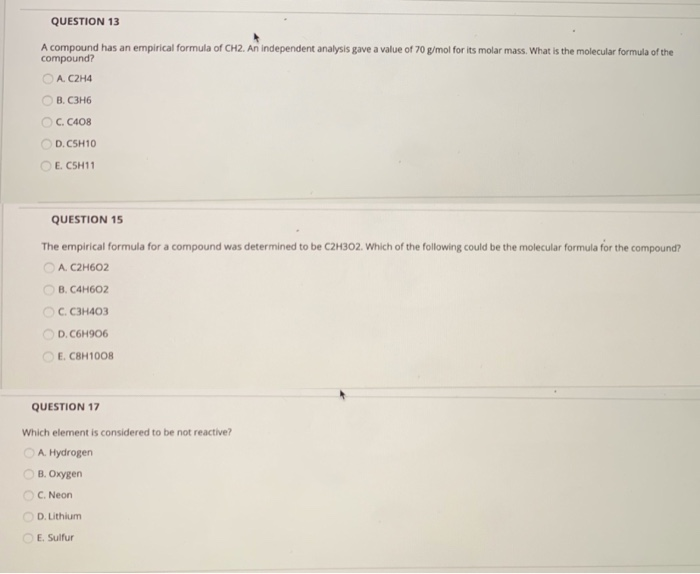 Solved QUESTION 13 A compound has an empirical formula of Chegg