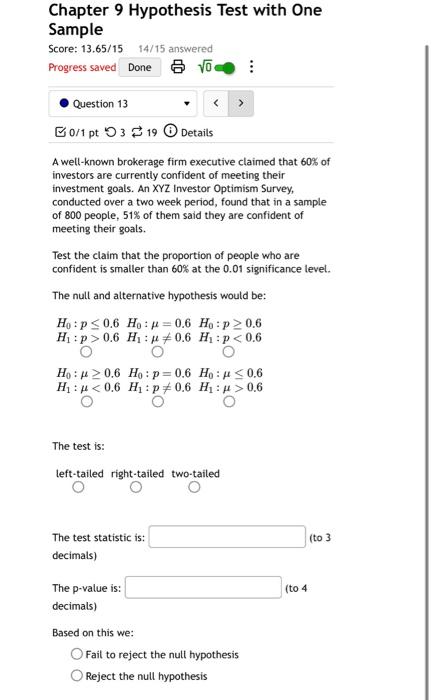 Solved Chapter 9 Hypothesis Test with One Sample Score: | Chegg.com