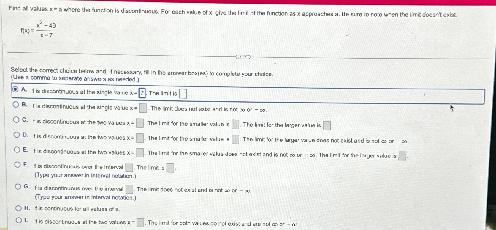 Solved Find All Values X=a Where The Function Is 