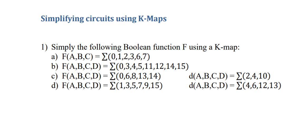 Solved Simplifying circuits using K-Maps 1) Simply the | Chegg.com
