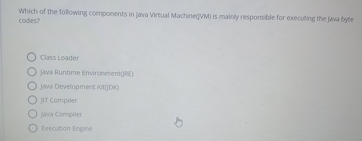 Solved Which of the following components in Java Virtual | Chegg.com