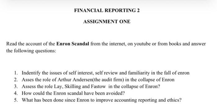 Solved FINANCIAL REPORTING 2 ASSIGNMENT ONE Read the account