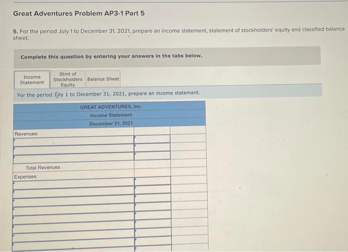 Solved Great Adventures Problem AP3-1 The following | Chegg.com