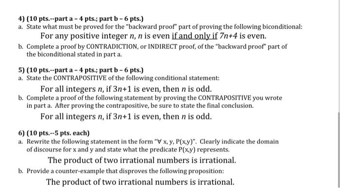 Solved 4) (10 pts.--part a -4 pts.; part b - 6 pts.) a. | Chegg.com