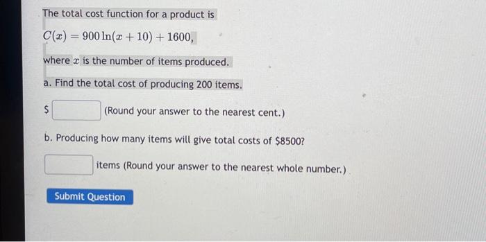 Solved The total cost function for a product is | Chegg.com