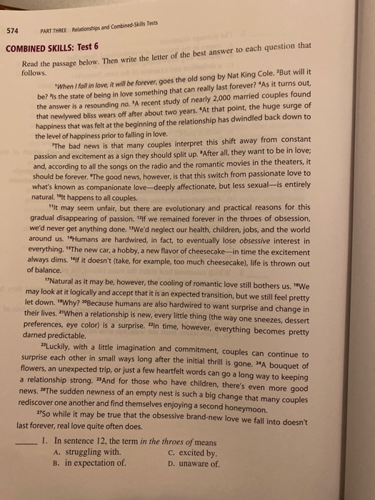 Solved 564 COMBINED SKILLS: Test 1 Read the passage below. | Chegg.com