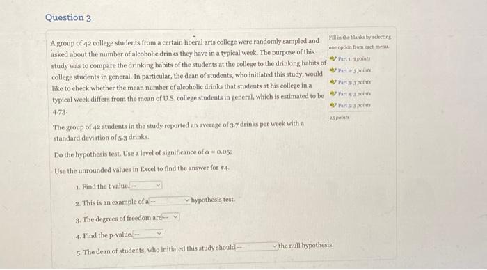 Solved A group of 42 college students from a certain liberal | Chegg.com