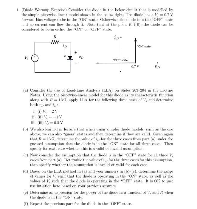 Solved 1. (Diode Warmup Exercise) Consider the diode in the