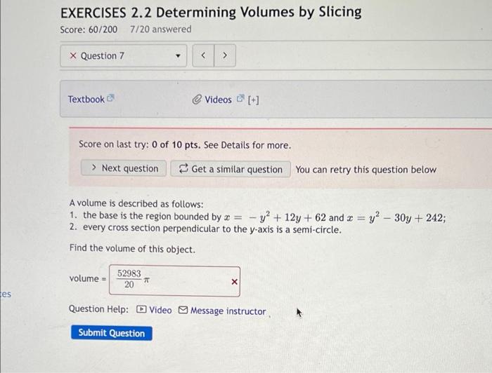 Solved EXERCISES 2.2 Determining Volumes By Slicing Score: | Chegg.com