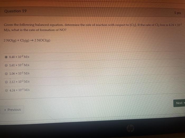 Solved Question 19 5 pts Given the following balanced | Chegg.com