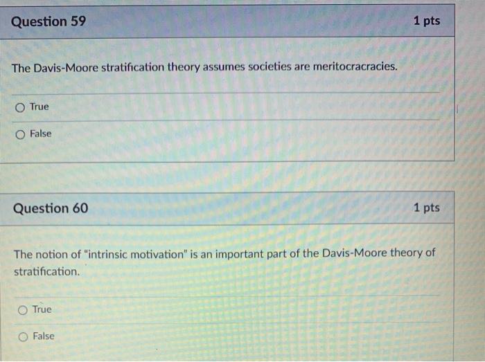 Solved Question 59 1 Pts The Davis Moore Stratification