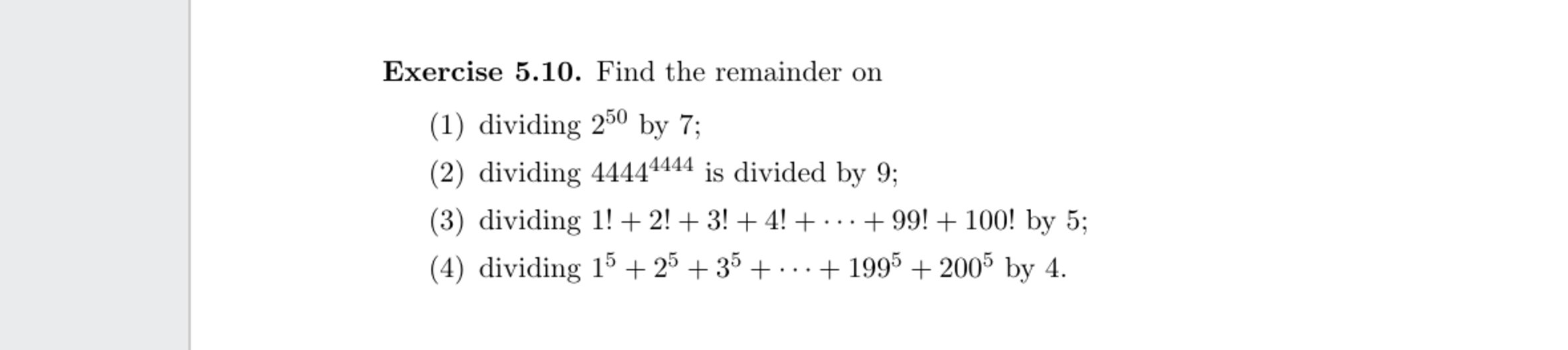 Solved Exercise 5.10. ﻿Find the remainder on(1) ﻿dividing | Chegg.com