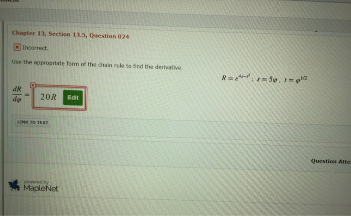 Solved Chapter 13, Section 13.5, Question 024 X Incorrect. | Chegg.com