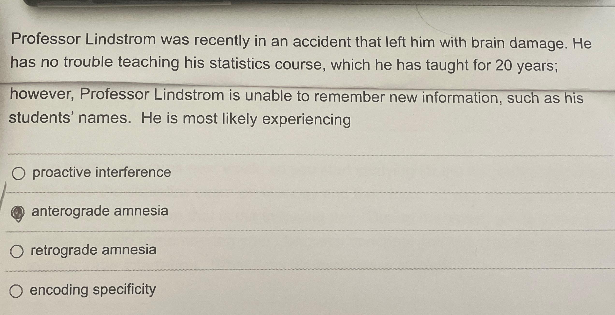 Solved Professor Lindstrom was recently in an accident that