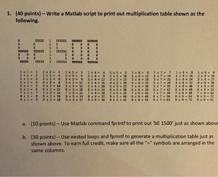 1 40 Points Write A Matlab Script To Print Out Chegg Com
