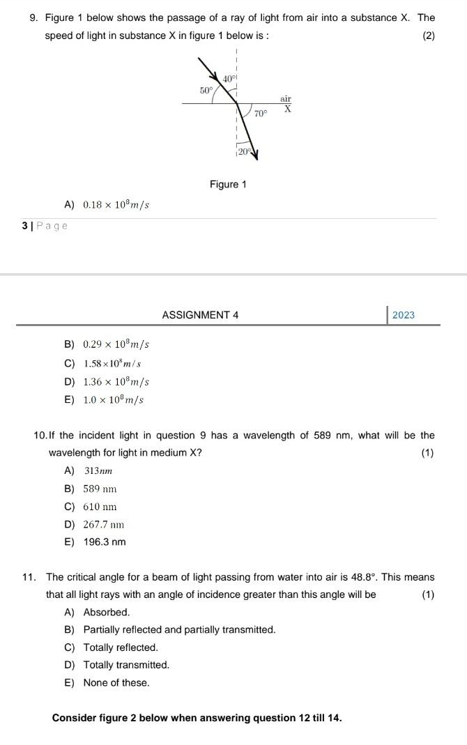 Solved 9. Figure 1 below shows the passage of a ray of light | Chegg.com