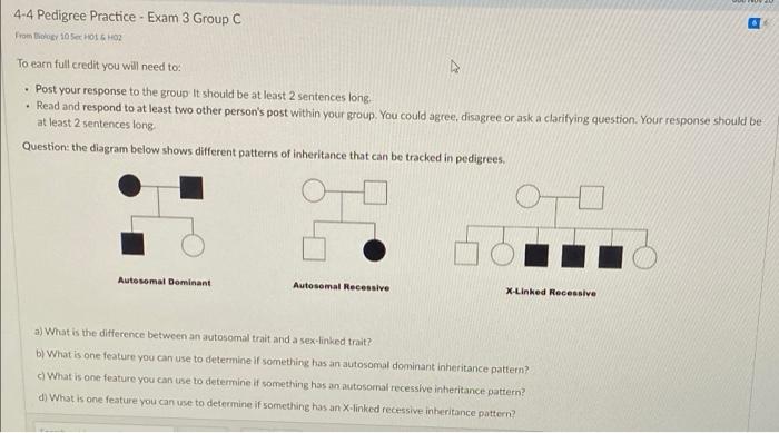 Solved 4-4 Pedigree Practice - Exam 3 Group C From the 10 | Chegg.com