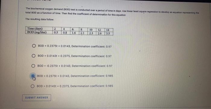 Solved The biochemical oxygen demand (BOD) test is conducted | Chegg.com