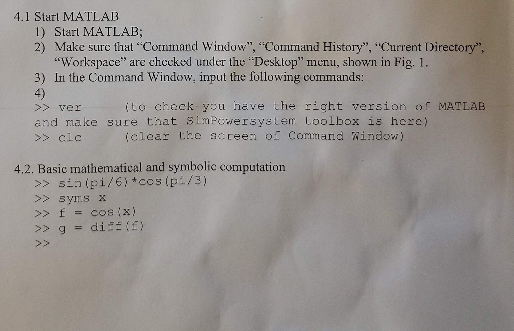 Solved 4.1 Start MATLAB 1) Start MATLAB; 2) Make sure that | Chegg.com