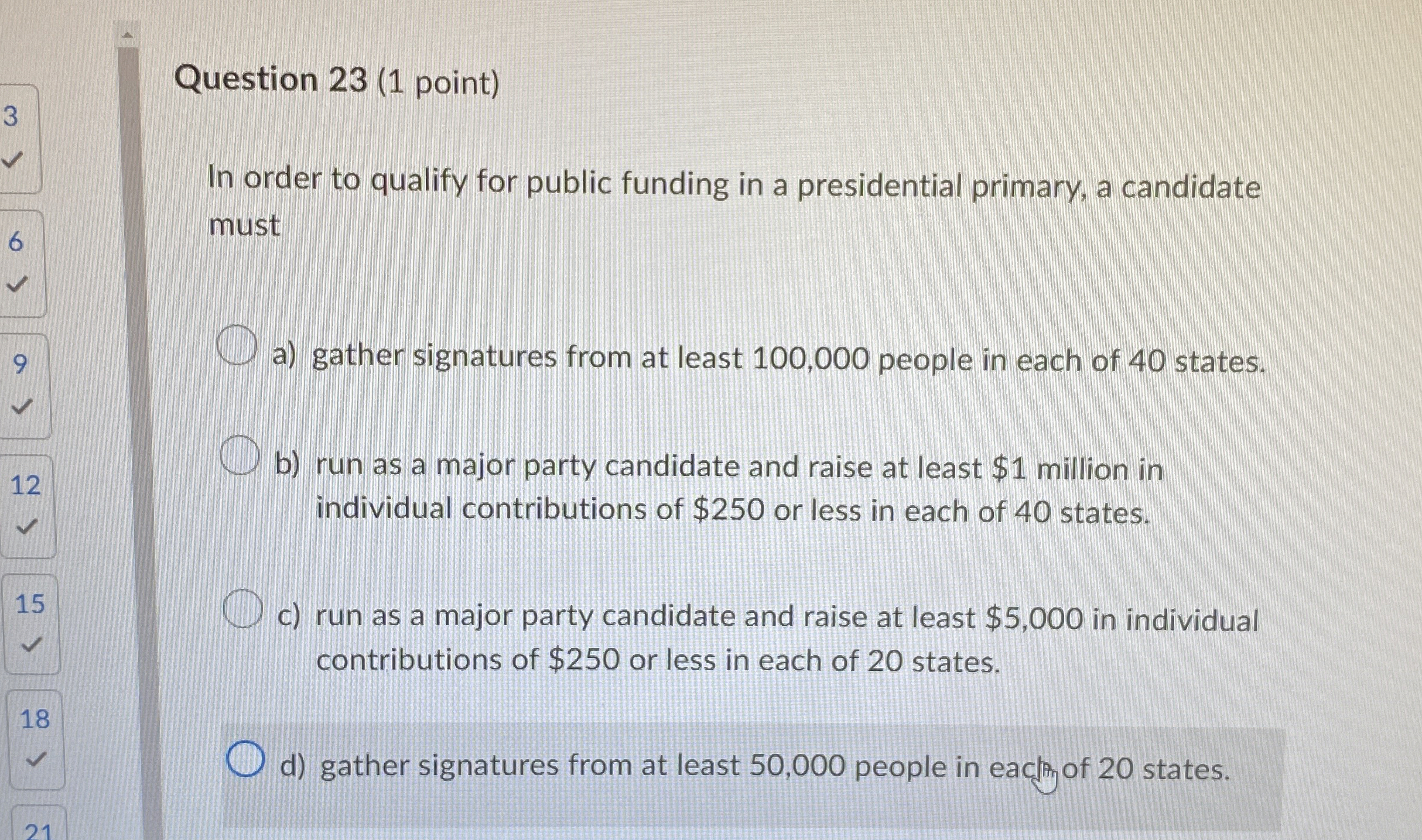 Solved Question 23 (1 ﻿point)In order to qualify for public | Chegg.com