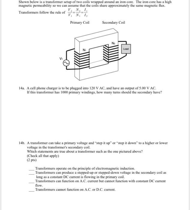 Solved Shown below is a transformer setup of two coils | Chegg.com
