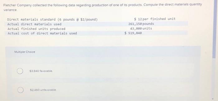 Solved Fletcher Company Collected The Following Data | Chegg.com