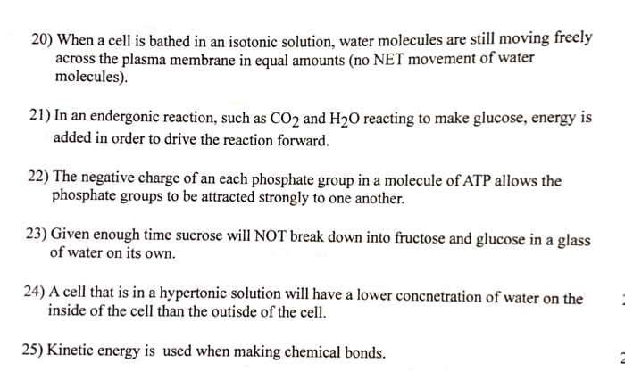 Solved 20) When a cell is bathed in an isotonic solution, | Chegg.com