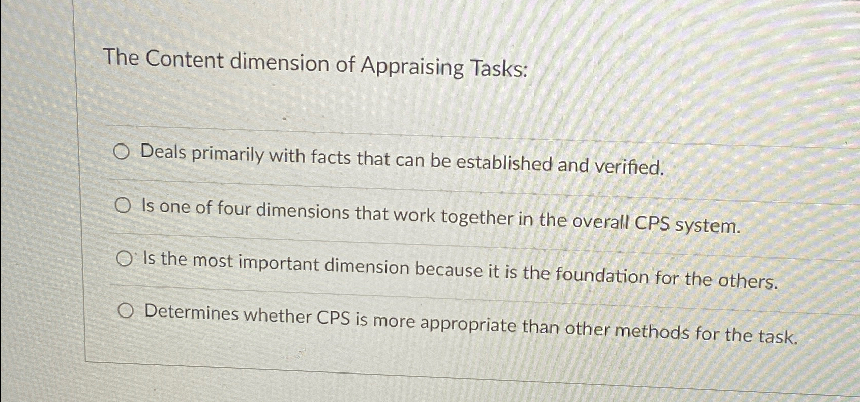 Solved The Content dimension of Appraising Tasks:Deals | Chegg.com