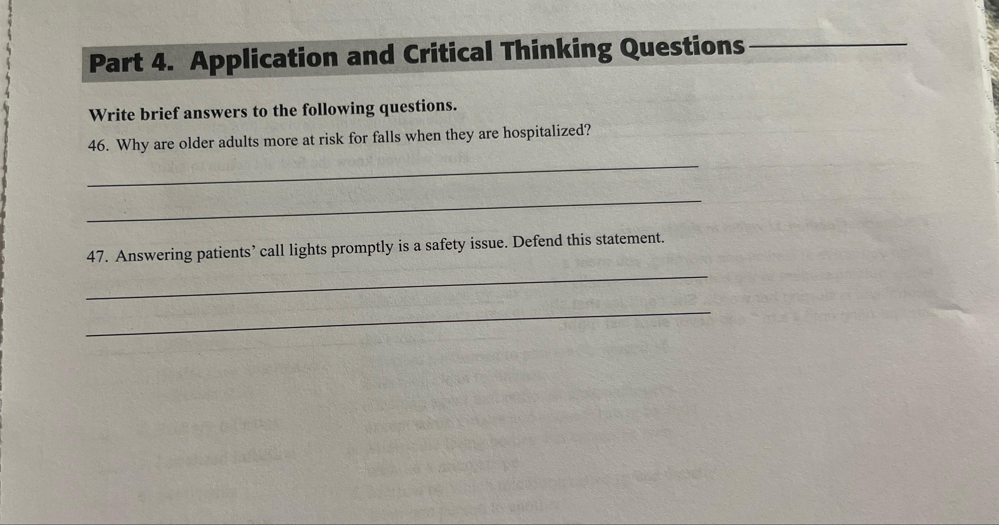 critical thinking and clinical application questions chapter 4