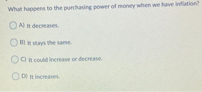 Solved What happens to the purchasing power of money when we | Chegg.com