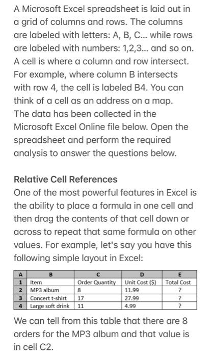 A Microsoft Excel spreadsheet is laid out in a grid | Chegg.com
