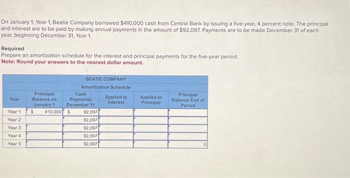 Solved On January 1, Year 1, Beatie Company Borrowed | Chegg.com