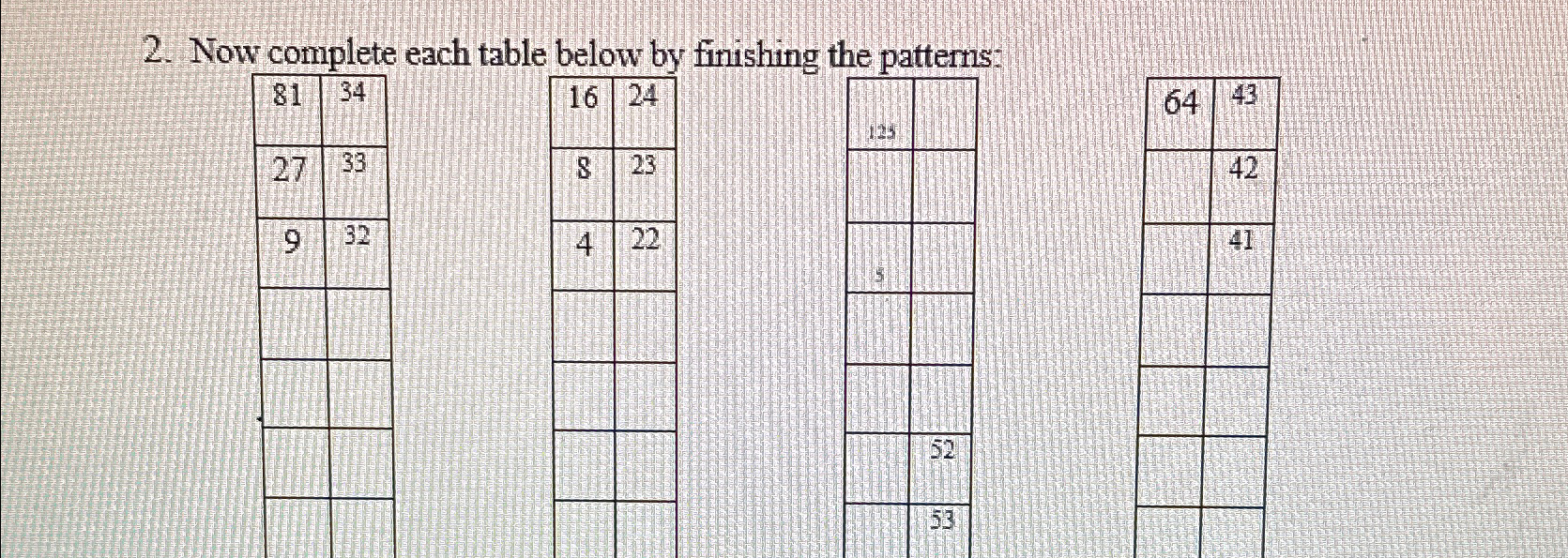 Solved Now complete each table below by finishing the