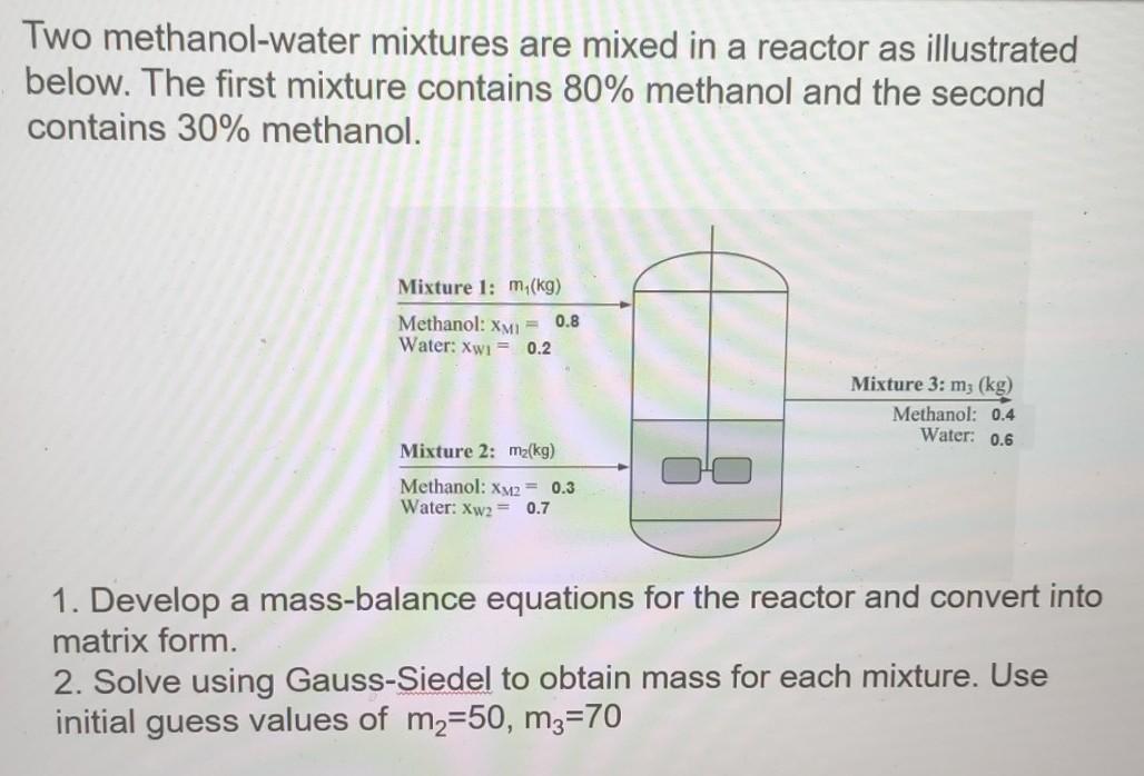 Solved Two methanol-water mixtures are mixed in a reactor as | Chegg.com