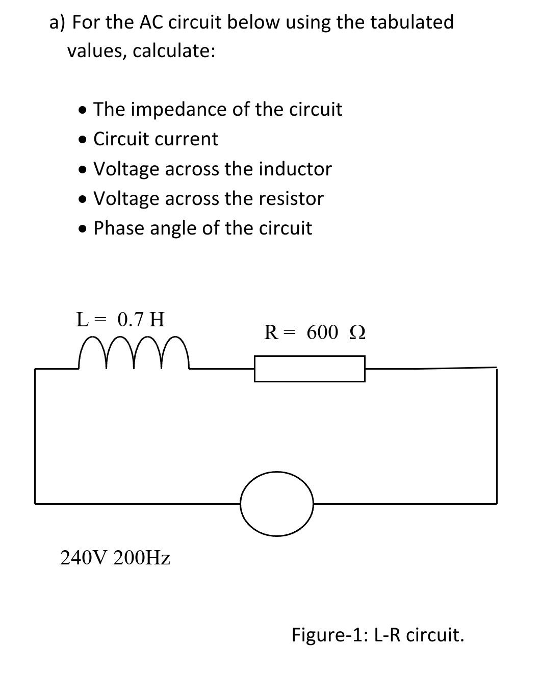 Solved a) For the AC circuit below using the tabulated | Chegg.com