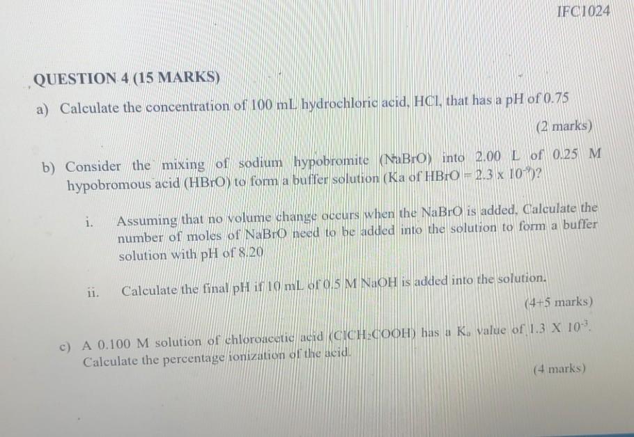 SOLVED: QUESTION (15 MARKS) Calculate The Concentration Of