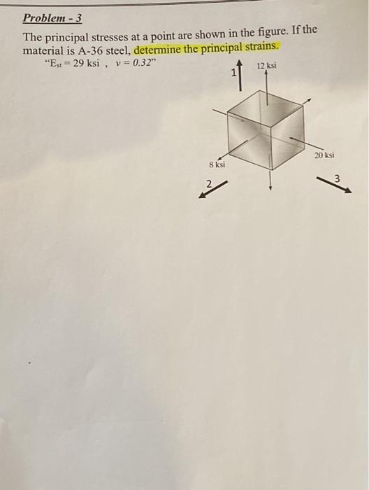 Solved Problem - 3 The Principal Stresses At A Point Are | Chegg.com