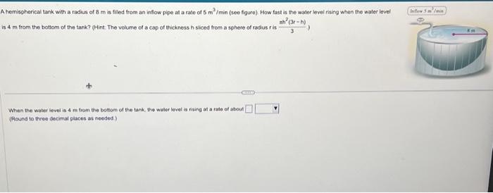 Solved A hemispherical tank with a radius of 8 m is filed | Chegg.com