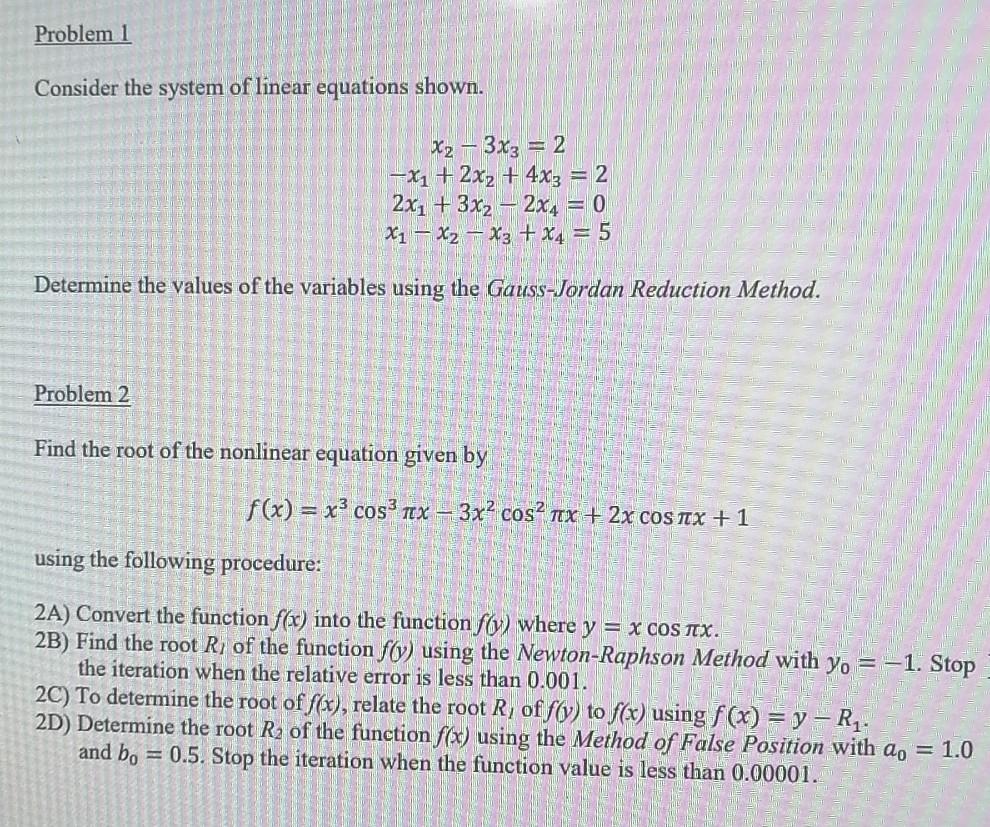 Solved Problem 1 Consider the system of linear equations | Chegg.com