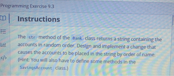 Solved Programming Exercise 9.3 | Instructions The str | Chegg.com