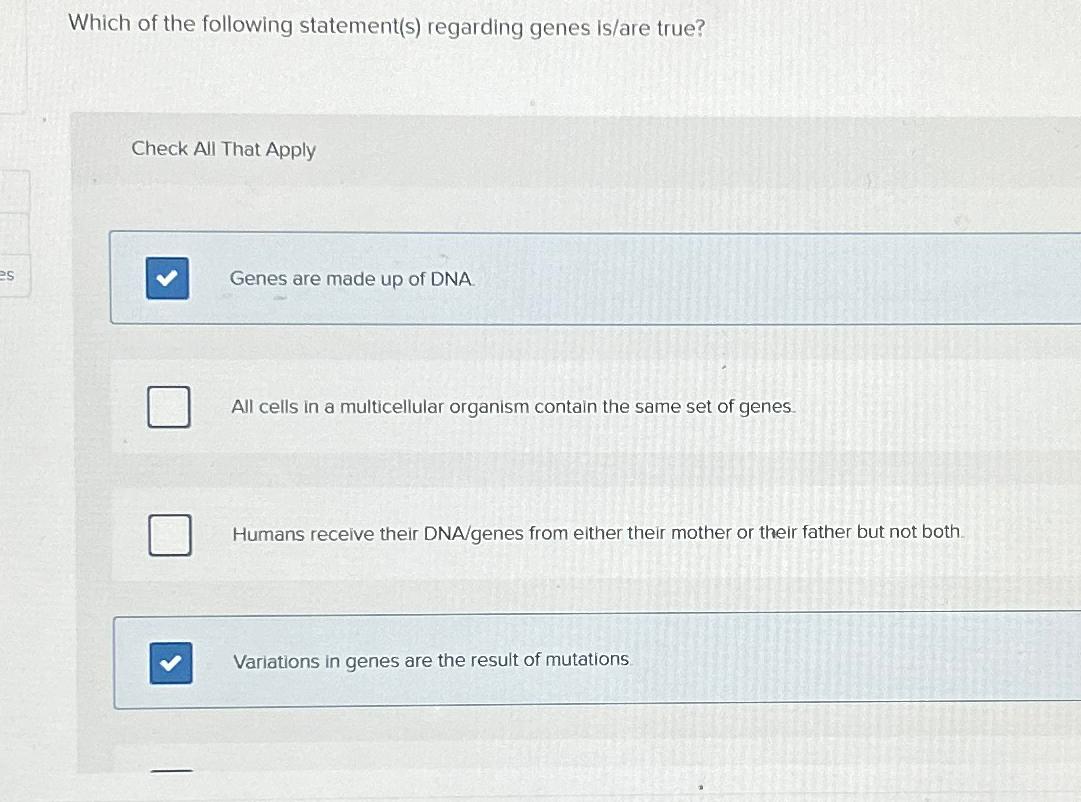 Solved Which Of The Following Statement(s) ﻿regarding Genes | Chegg.com